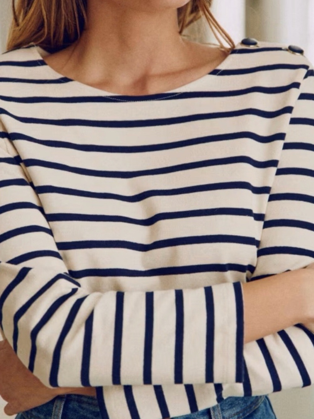 (Size small) Sezane Colette Mariniere Ecru Navy Striped Top - Picture 3 of 10